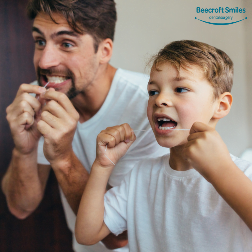 teaching children how to floss